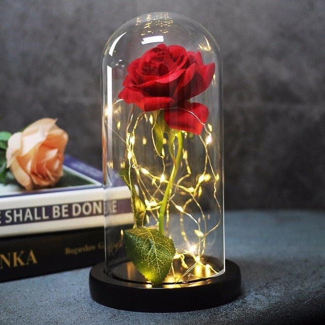 Beauty And Beast Rose In Flask Led Rose Flower Light.