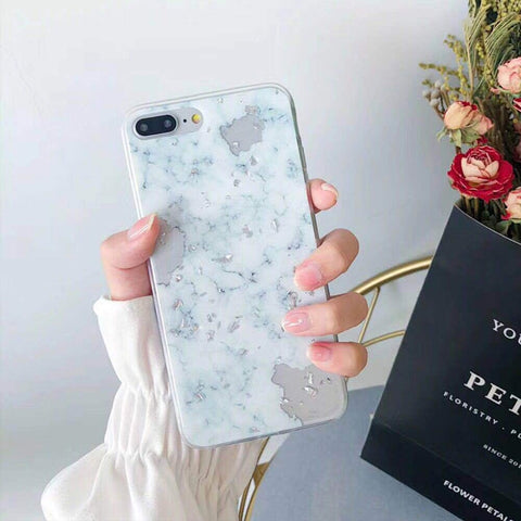 Image of Luxury Gold Foil Bling Marble Phone Case For iPhone.