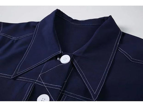 Image of Denim Blouse New Lapel Long Sleeve Loose Fit Shirt