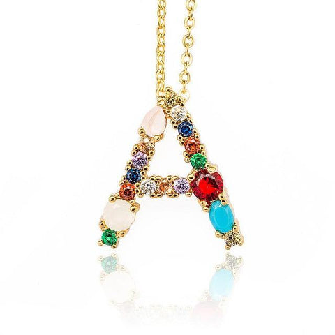 Image of Multicolor charm Gold pendant Necklace.
