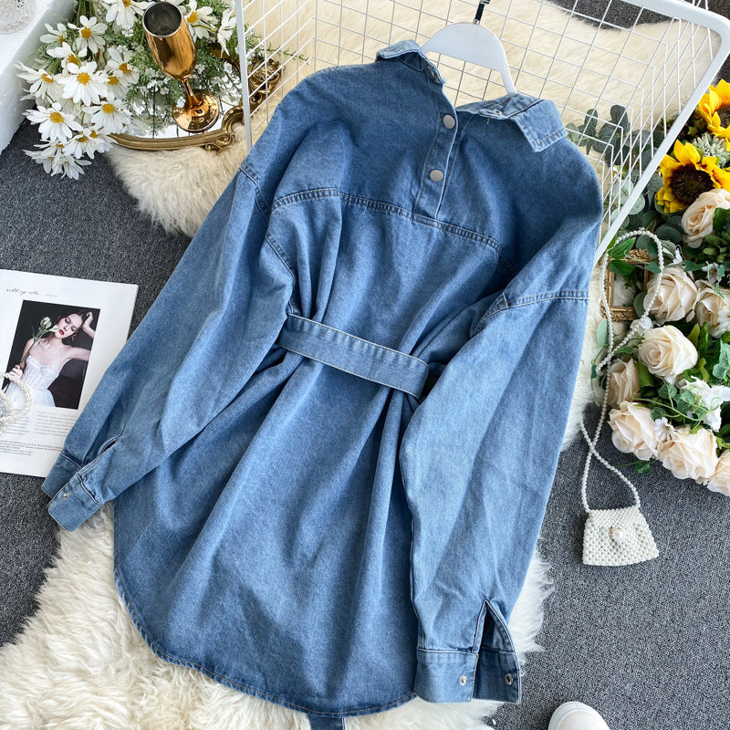 Denim Shirt Women's Design Sense Of Niche Backless Lace Up
