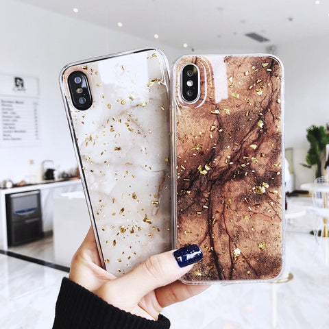 Image of Luxury Gold Foil Bling Marble Phone Case For iPhone.