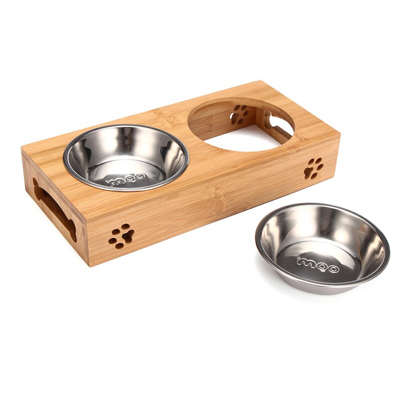 Pets Bamboo Rack Food Water Bowl