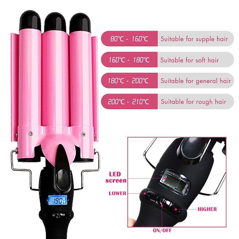 LED Ceramic Triple Barrel Hair Curler Irons Hair.