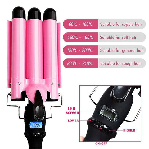 Image of LED Ceramic Triple Barrel Hair Curler Irons Hair.