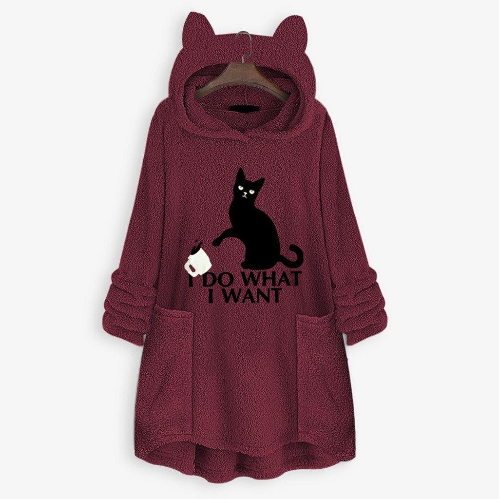 winter Fleece Cat Ear Long Pocket loose Casual Hoodie.