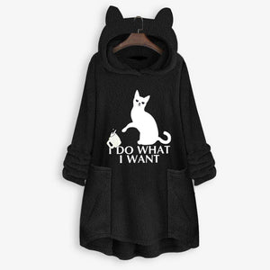 winter Fleece Cat Ear Long Pocket loose Casual Hoodie.