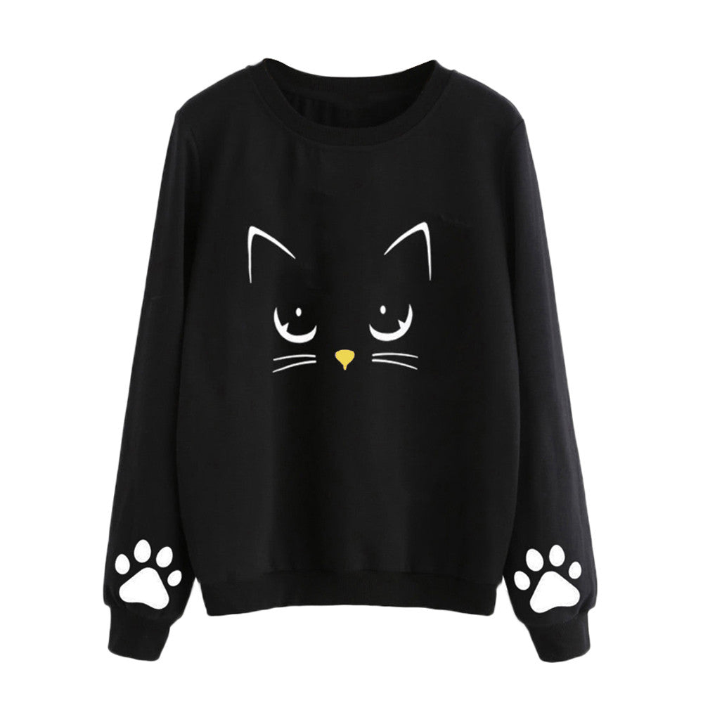 Cat Printing Round Neck Long Sleeve Warm Sweatshirts.