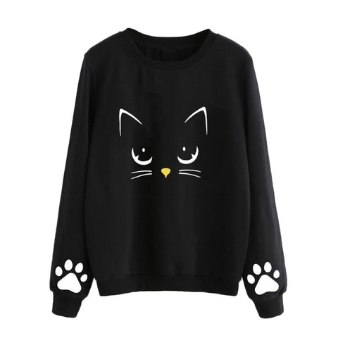 Image of Cat Printing Round Neck Long Sleeve Warm Sweatshirts.