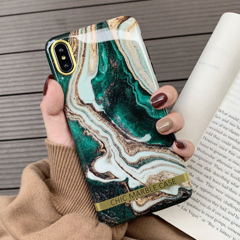 Image of Artistic Agate Marble Gold Bar Phone Case For iphone