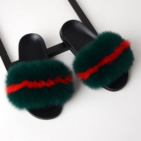 Solid Fox Fur Slides Slippers