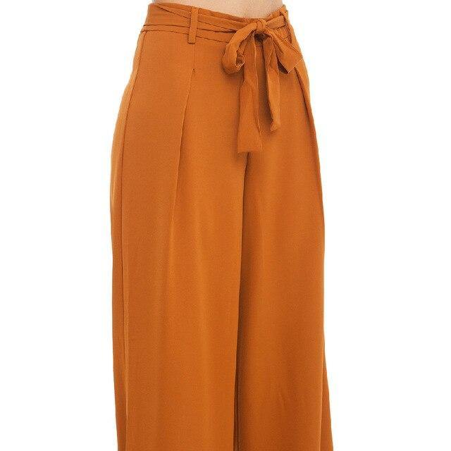 Orange Wide Leg Chiffon Pants.