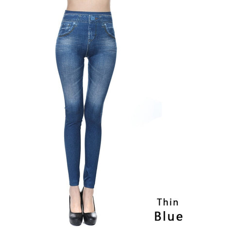 Image of Women Fashion Faux Denim Jeans Leggings.