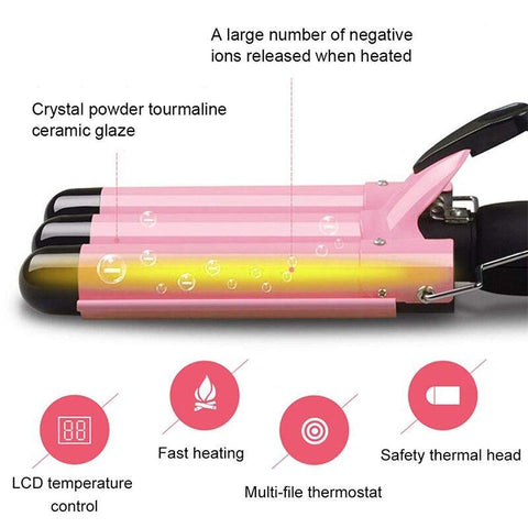 Image of LED Ceramic Triple Barrel Hair Curler Irons Hair.