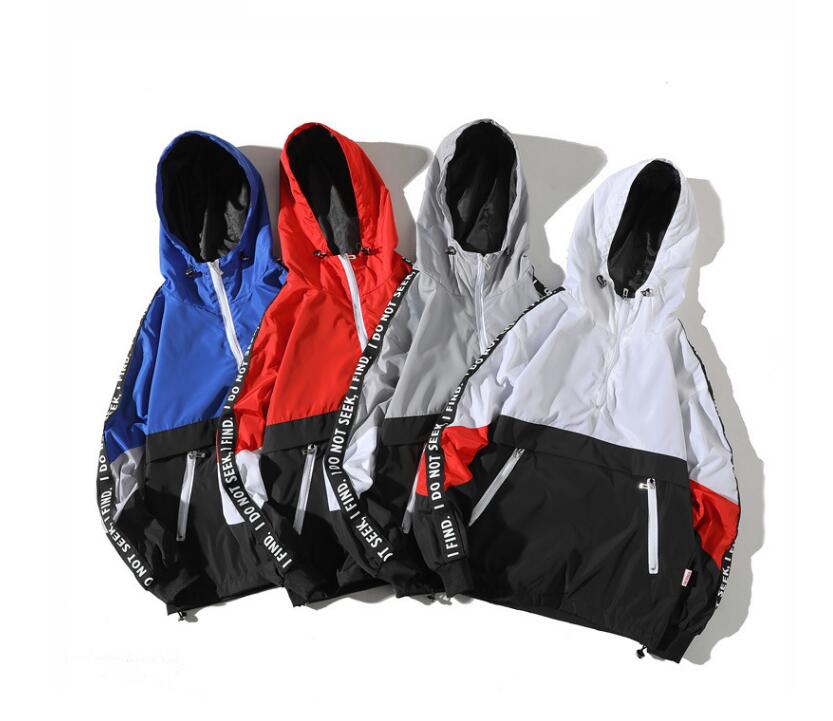 Hooded Jackets Men Block Pullover Jacket.