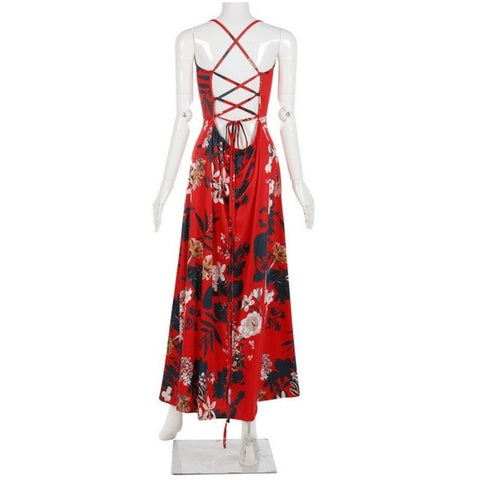 Image of Red Floral Print Long Dress