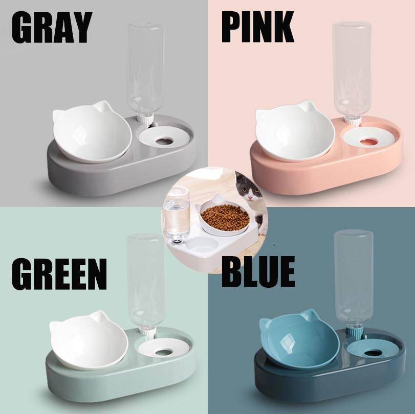 2-in-1 Bowl Automatic Water Storage Food Container with Waterer Pet Feeder.