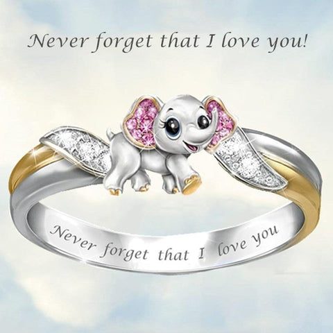 Image of Never Forget I Love You Silver Cute Pink Elephant Crystal.