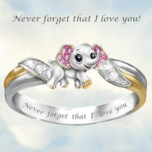 Never Forget I Love You Silver Cute Pink Elephant Crystal.