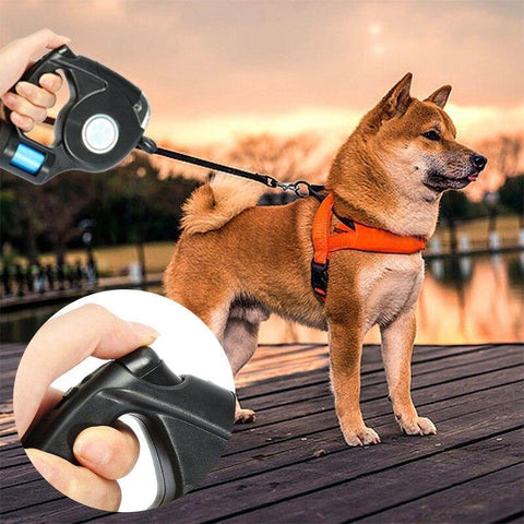 Image of LED Flashlight Extendable Retractable Pet Dog Leash Lead with Garbage.