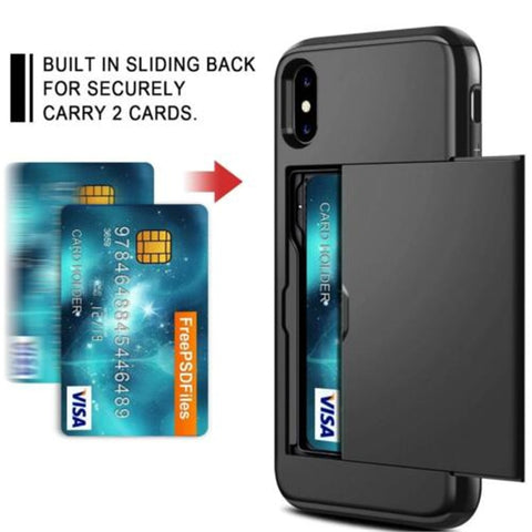 Image of iPhone Case Slide Armor Wallet Card Slots Holder Cover Shockproof Shell.