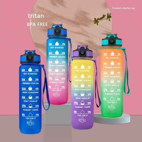 Image of Sports Straw Water Cup Tritan Gradient Bounce Cover Water Bottle