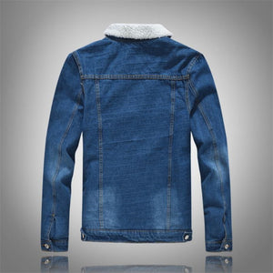 Winter Men's Casual Denim Jacket Plus Velvet Warm Cotton Coat.