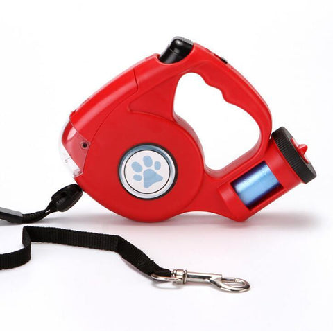 Image of LED Flashlight Extendable Retractable Pet Dog Leash Lead with Garbage.
