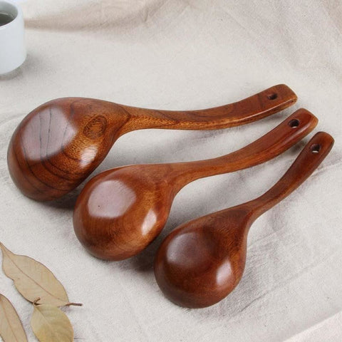 Image of Long Handled Bamboo Wooden Soup Spoon