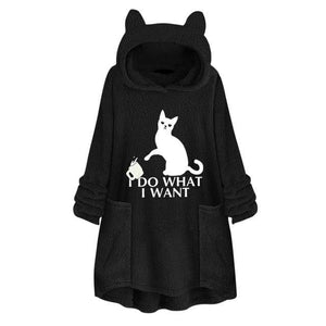 winter Fleece Cat Ear Long Pocket loose Casual Hoodie.