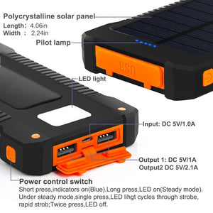 Solar Power Bank Waterproof Charger