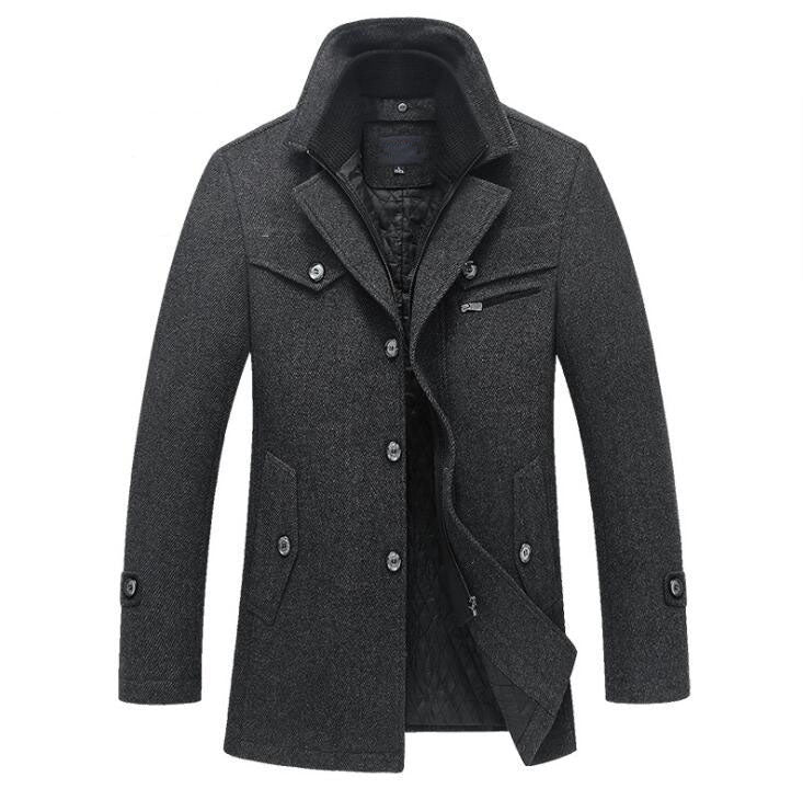 Winter Wool Coat Slim Fit Jackets Men Casual Outerwear.