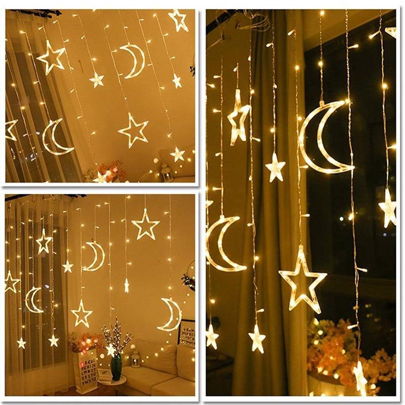 Moon Star LED Curtain Lights 220V Fairy Christmas String Lights.