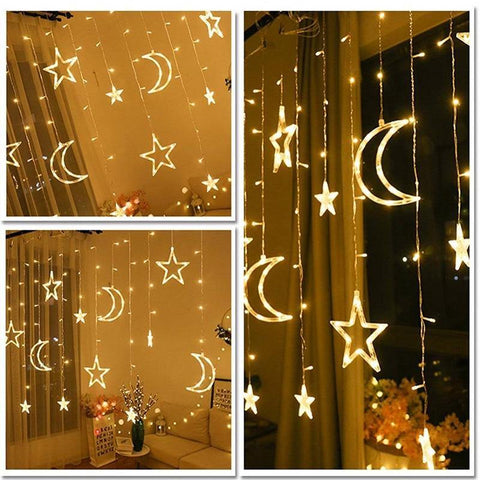 Image of Moon Star LED Curtain Lights 220V Fairy Christmas String Lights.