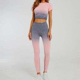 Short Sleeve  Yoga Set For Fitness Leggings + Cropped shirts.