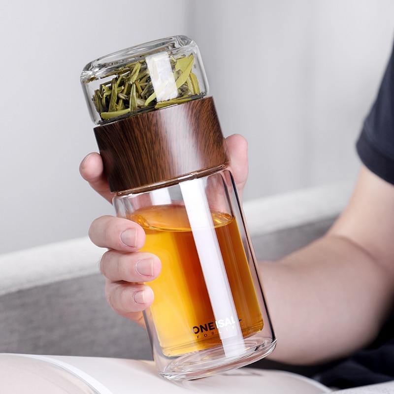 Double Wall Glass Water Bottle Tea Water Separation Glass Bottles.