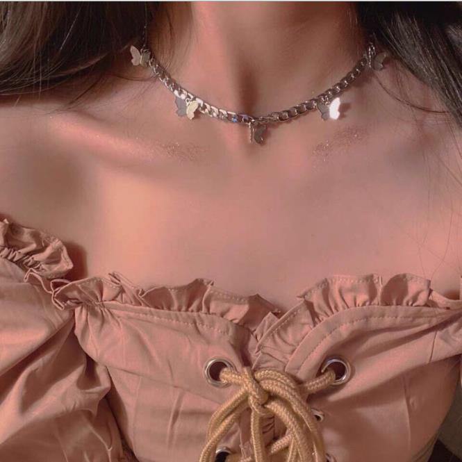 Gold Chain Butterfly Pendant Choker Necklace.