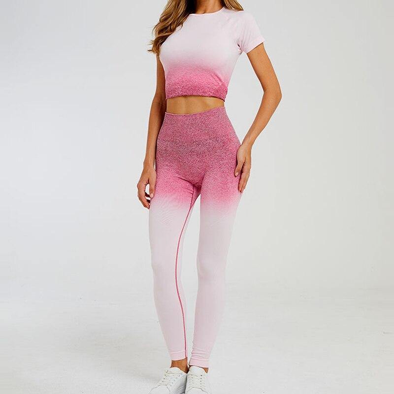 Short Sleeve  Yoga Set For Fitness Leggings + Cropped shirts.