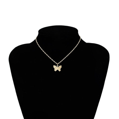 Image of Gold Chain Butterfly Pendant Choker Necklace.