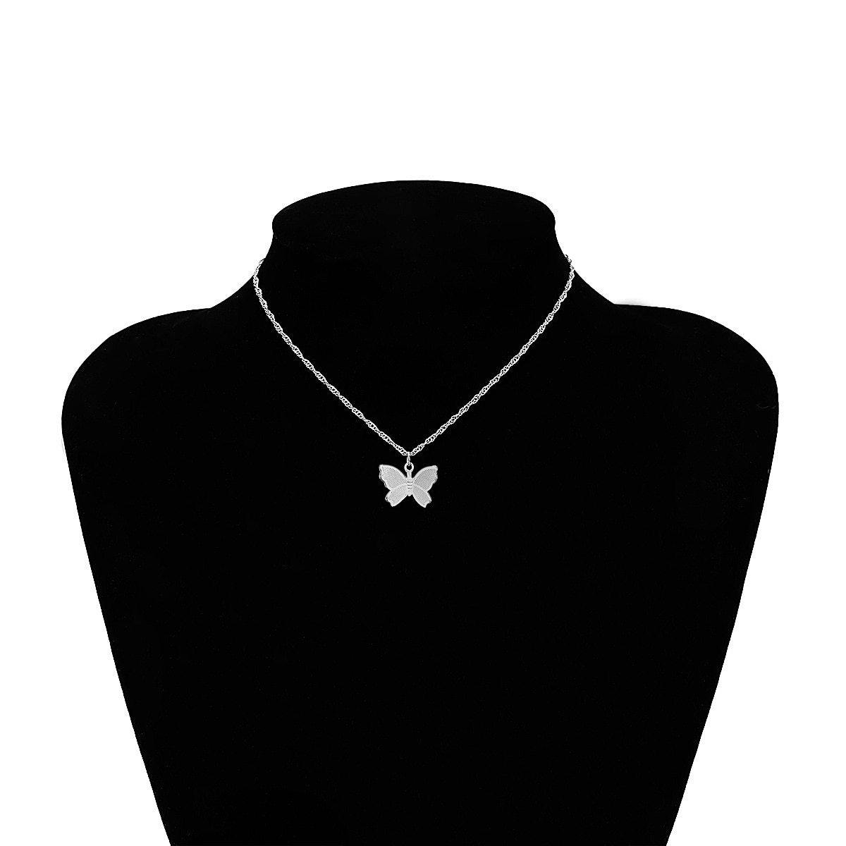 Gold Chain Butterfly Pendant Choker Necklace.