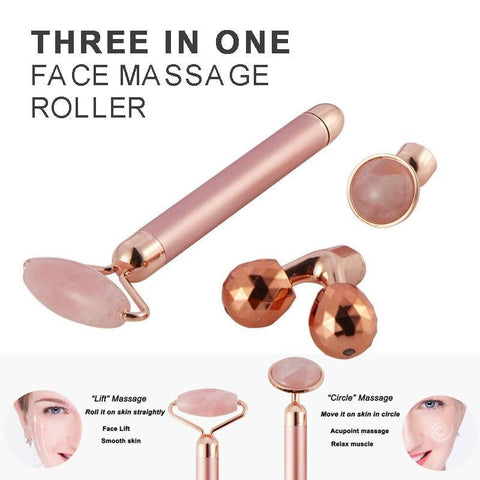 Image of 3In1 Electric Vibrating Natural Rose Quartz Jade Facial Roller.