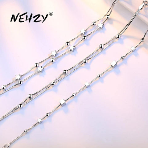 Image of NEHZY 925 Stamp Sterling silver retro square simple bracelet.