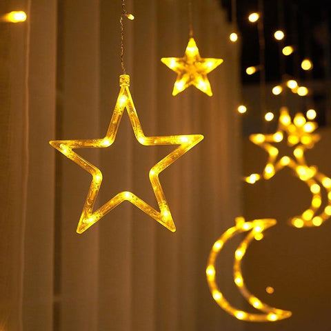 Image of Moon Star LED Curtain Lights 220V Fairy Christmas String Lights.