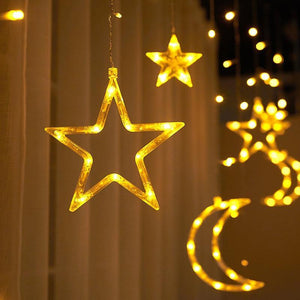 Moon Star LED Curtain Lights 220V Fairy Christmas String Lights.