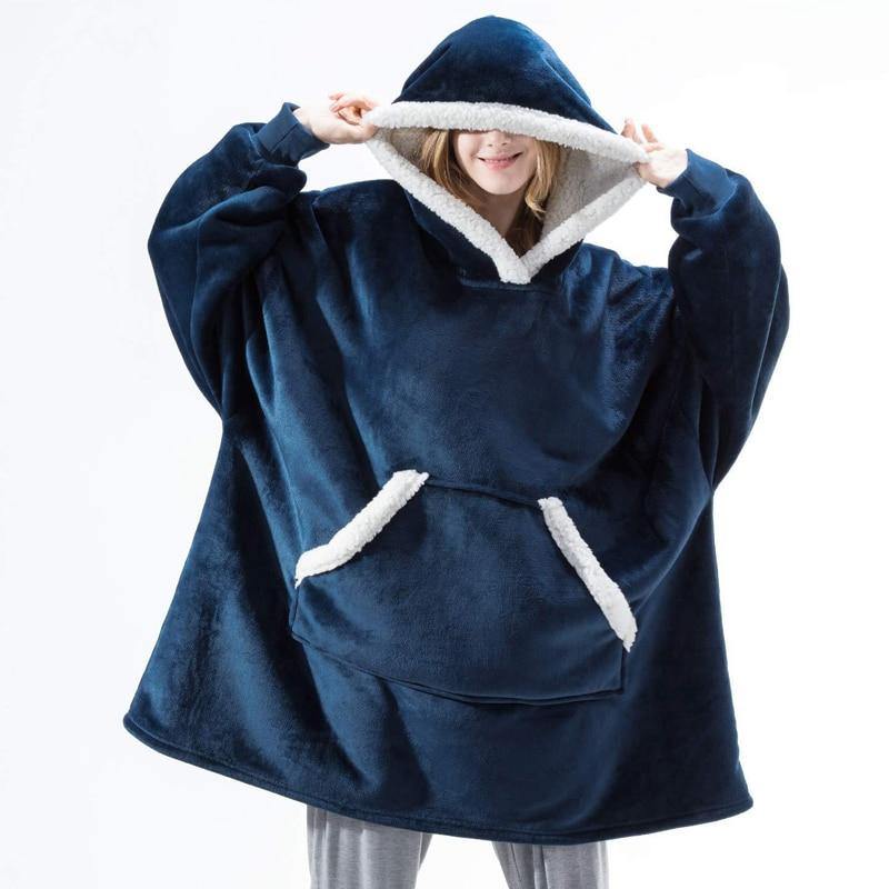 Winter Warm Fleece Wearable Hooded Blanket Fluffy Blanket Hoodie.