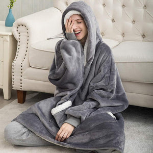 Winter Warm Fleece Wearable Hooded Blanket Fluffy Blanket Hoodie.