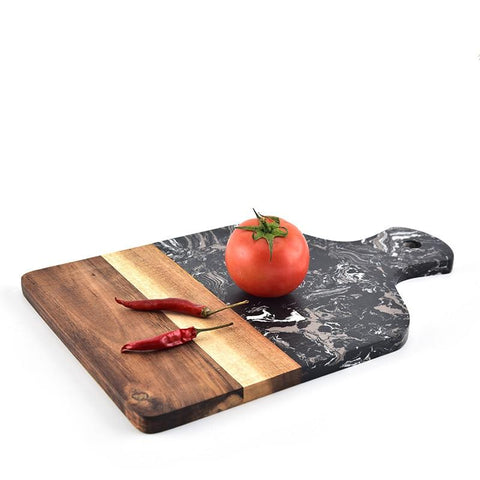 Image of Marble and Acacia Wood Kitchen Chopping Board.