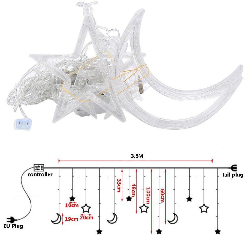 Moon Star LED Curtain Lights 220V Fairy Christmas String Lights.