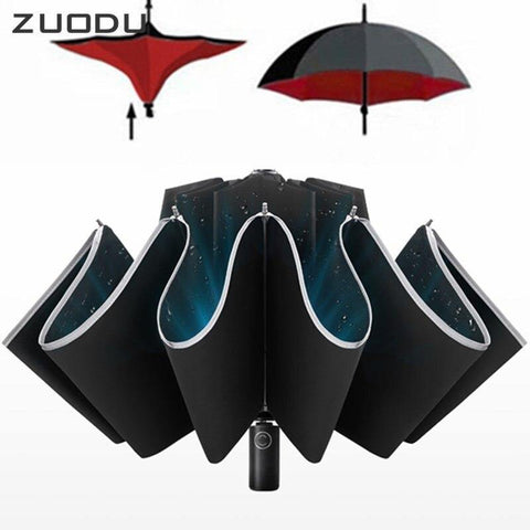 Image of LED Windproof Reverse Folding Umbrella.