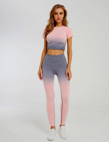 Image of Short Sleeve  Yoga Set For Fitness Leggings + Cropped shirts.
